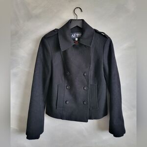 Armani Jeans Wool Short Peacoat Black Sz 6